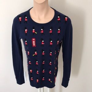 Talbots London Themed Navy Cotton/Rayon Long Sleeve Sweater size Small